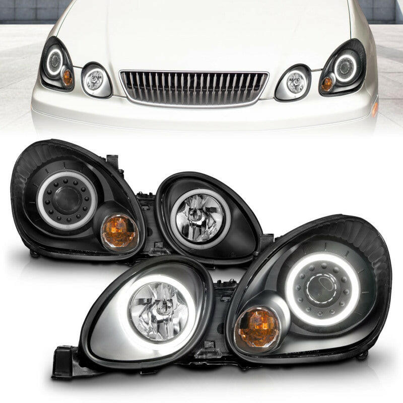 ANZO 1998-2005 Lexus Gs300 Projector Headlights w/ Halo Black Headlights ANZO