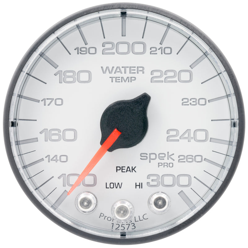 Autometer Spek-Pro Gauge Water Temp 2 1/16in 300f Stepper Motor W/Peak & Warn Wht/Blk Gauges AutoMeter