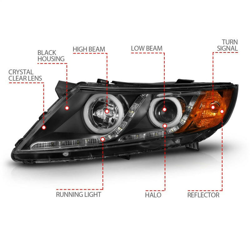 ANZO 2011-2013 Kia Optima Projector Headlights w/ Halo Black (CCFL) Headlights ANZO