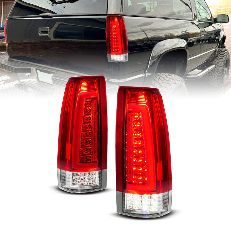 ANZO 88-99 Chevy C/K1500/2500/3500 Full LED Light Tube Taillights Chrome Housing Red/Clear Lens Headlights ANZO