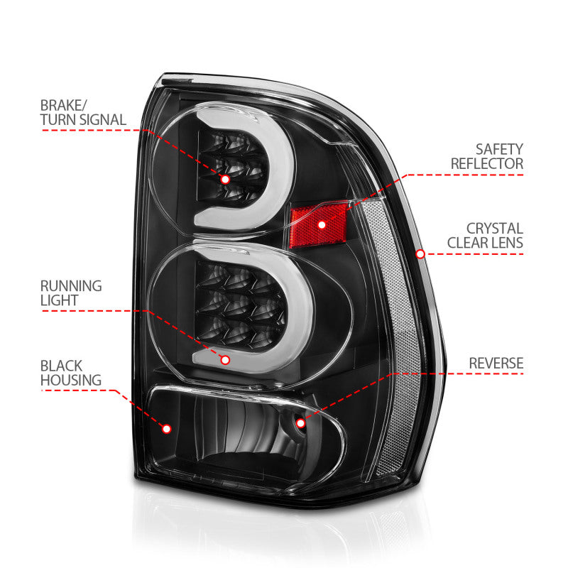 ANZO 2002-2009 Chevrolet Trailblazer LED Tail Lights w/ Light Bar Black Housing Clear Lens Tail Lights ANZO