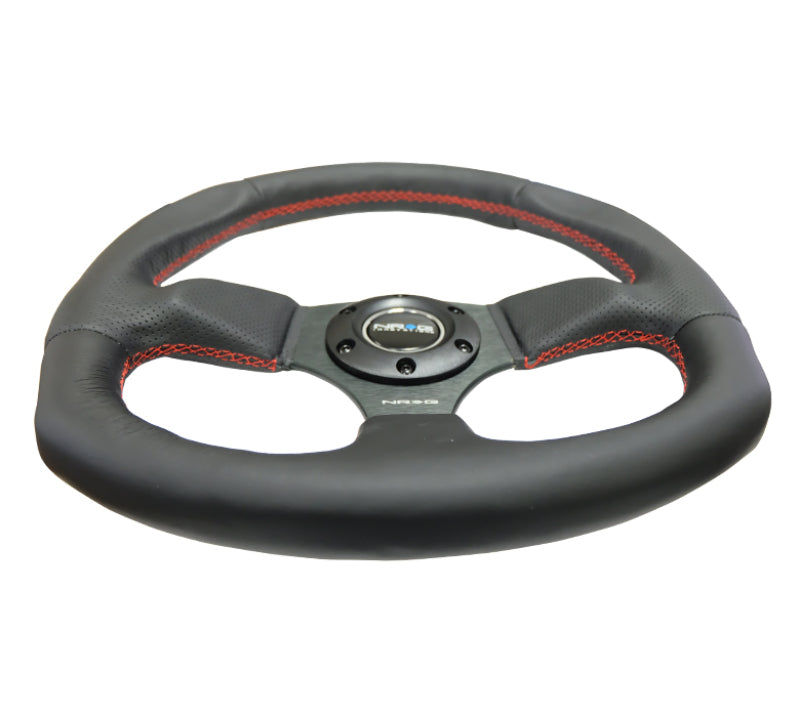 NRG Reinforced Steering Wheel (320mm Horizontal / 330mm Vertical) Leather w/Red Stitching Steering Wheels NRG