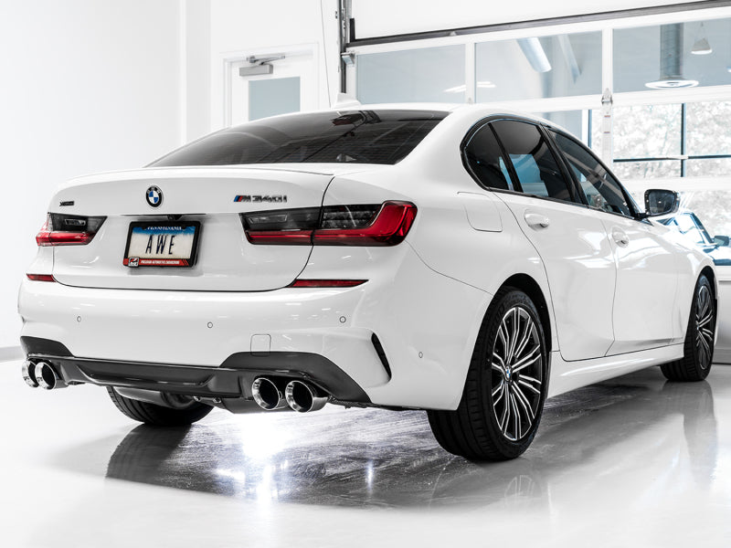 AWE Tuning 2019+ BMW M340i (G20) Non-Resonated Touring Edition Exhaust - Quad Chrome Silver Tips Catback AWE Tuning