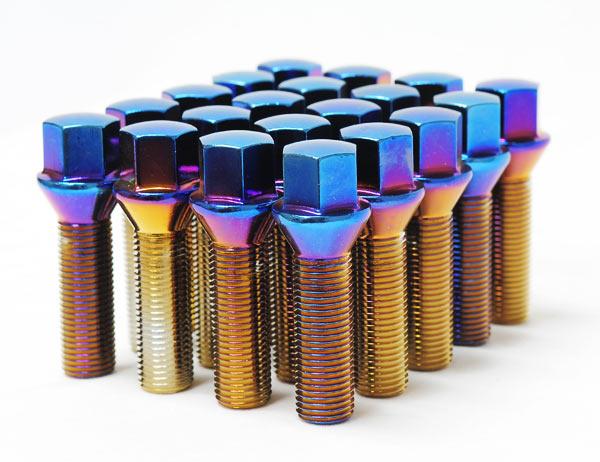 Wheel Mate Mevius Lug Bolt Set of 20 - Blue Neon 12x1.50 27mm Cone 60 DEG TAP Lug Nuts Wheel Mate