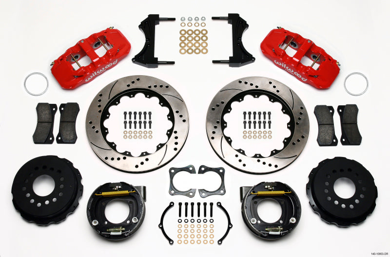 Wilwood AERO4 Rear P-Brake Kit 14.00in Drill Red 58-64 Olds/Pontiac Ends 2.81in Offset Big Brake Kits Wilwood