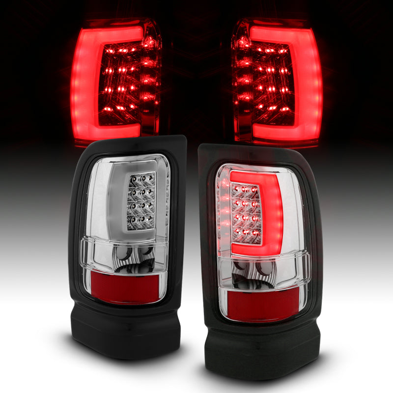 ANZO 1994-2001 Dodge Ram 1500 LED Taillights Plank Style Chrome w/ Clear Lens Tail Lights ANZO