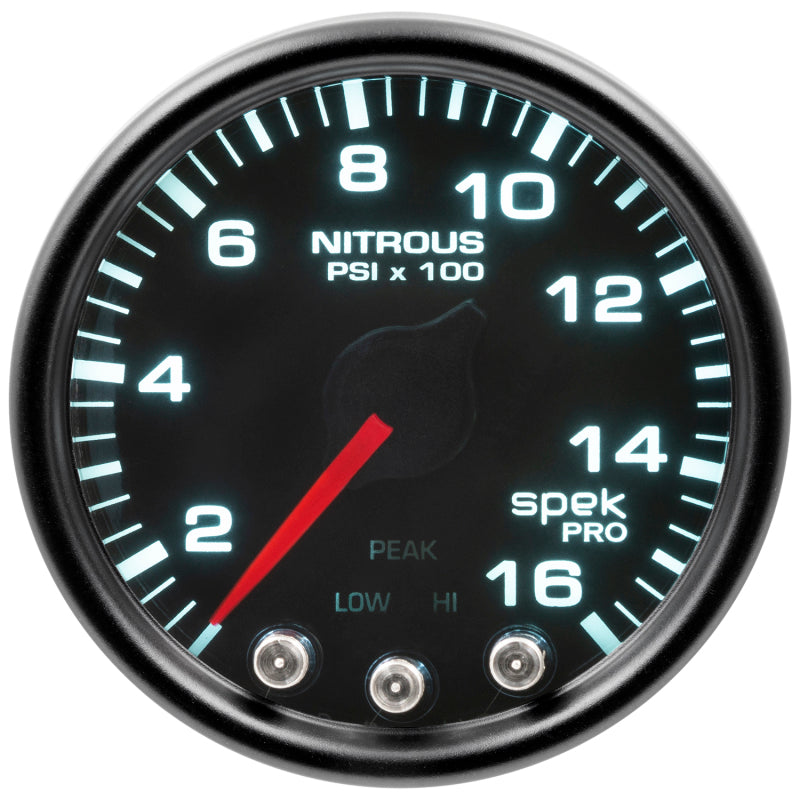 Autometer Spek-Pro Gauge Nitrous Press 2 1/16in 1600psi Stepper Motor W/Peak & Warn Blk/Smoke/Blk Gauges AutoMeter
