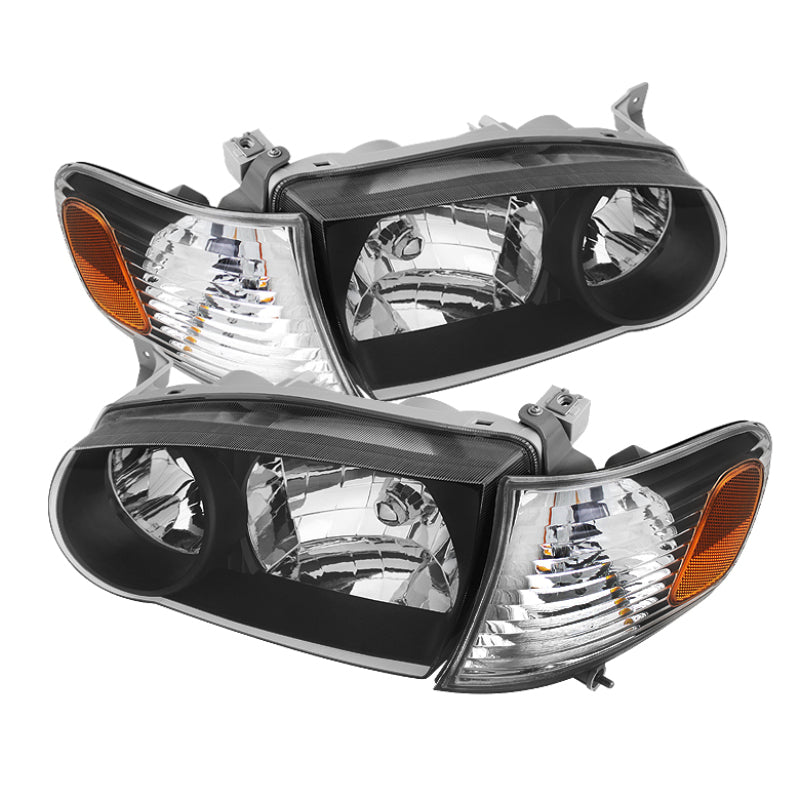 xTune Toyota Corolla 01-02 Crystal Headlights w/ Amber Corner Lights Black HD-JH-TC01-AM-BK Headlights SPYDER