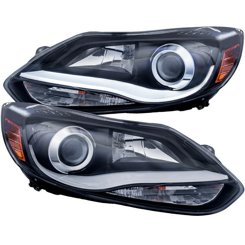 ANZO 2012-2014 Ford Focus Projector Headlights w/ Plank Style Design Black Headlights ANZO