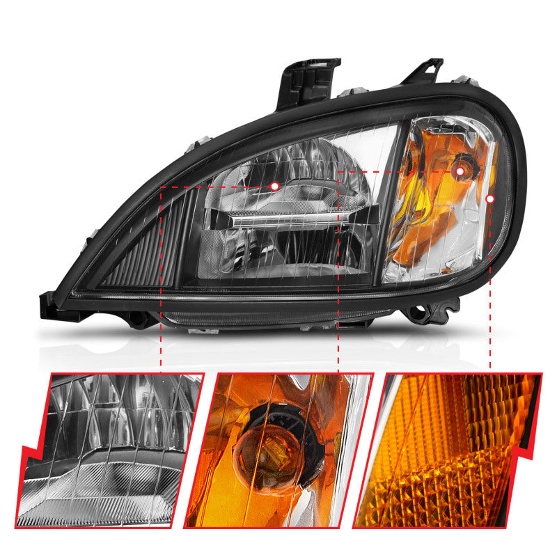 ANZO 1996-2013 Freightliner Columbia LED Crystal Headlights Black Housing w/ Clear Lens (Pair) Headlights ANZO
