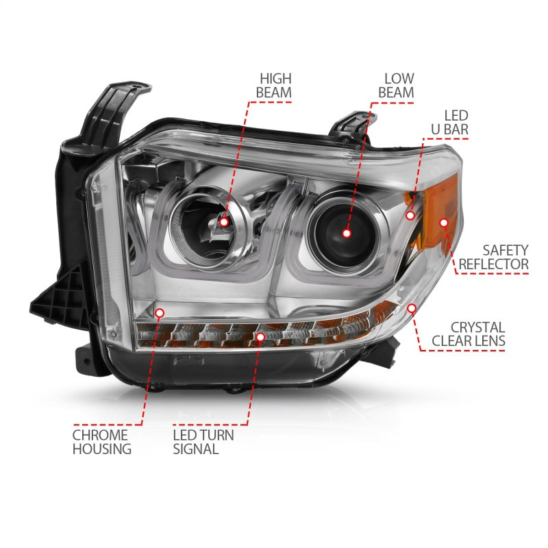 ANZO 2014-2016 Toyota Tundra Projector Headlights w/ U-Bar Chrome Headlights ANZO