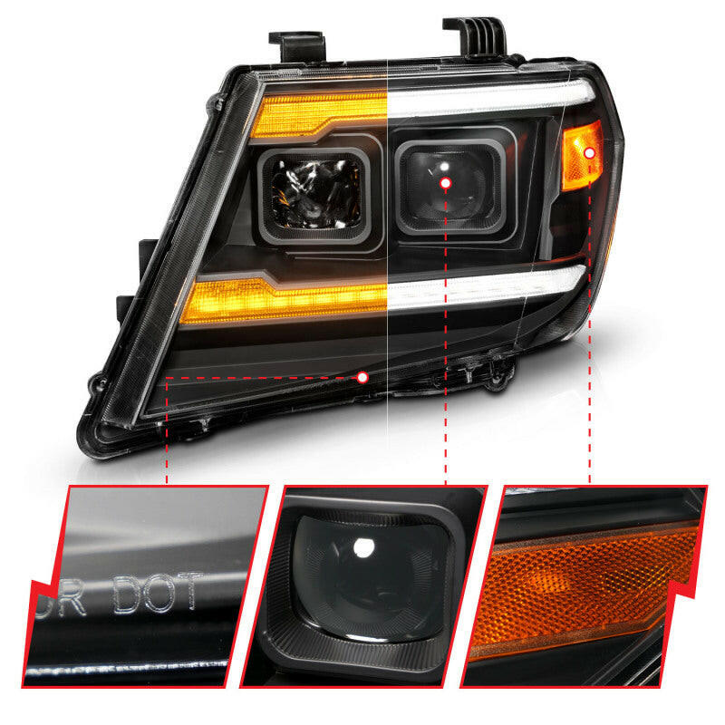 ANZO 09-20 Nissan Frontier Black Projector Plank Style DRL w/ Switchback & Sequential LED DRL Headlights ANZO