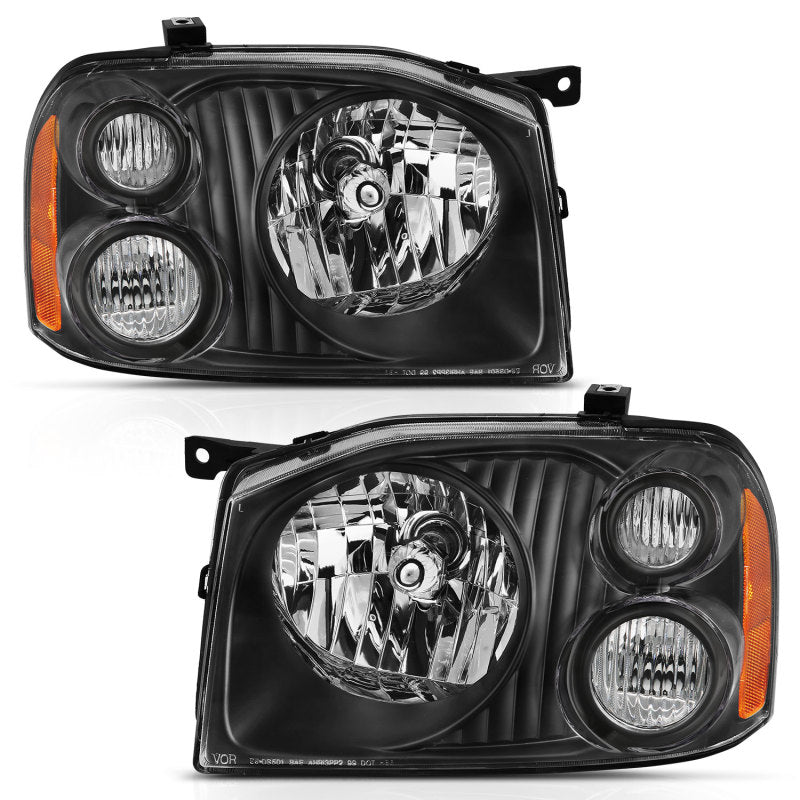 ANZO 2001-2004 Nissan Frontier Se Crystal Headlight Black Amber Reflector Headlights ANZO