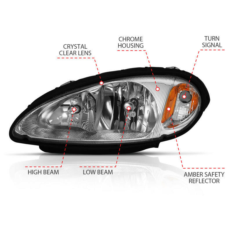 ANZO 2001-2005 Chrysler Pt Cruiser Crystal Headlight Chrome Amber (OE) Headlights ANZO