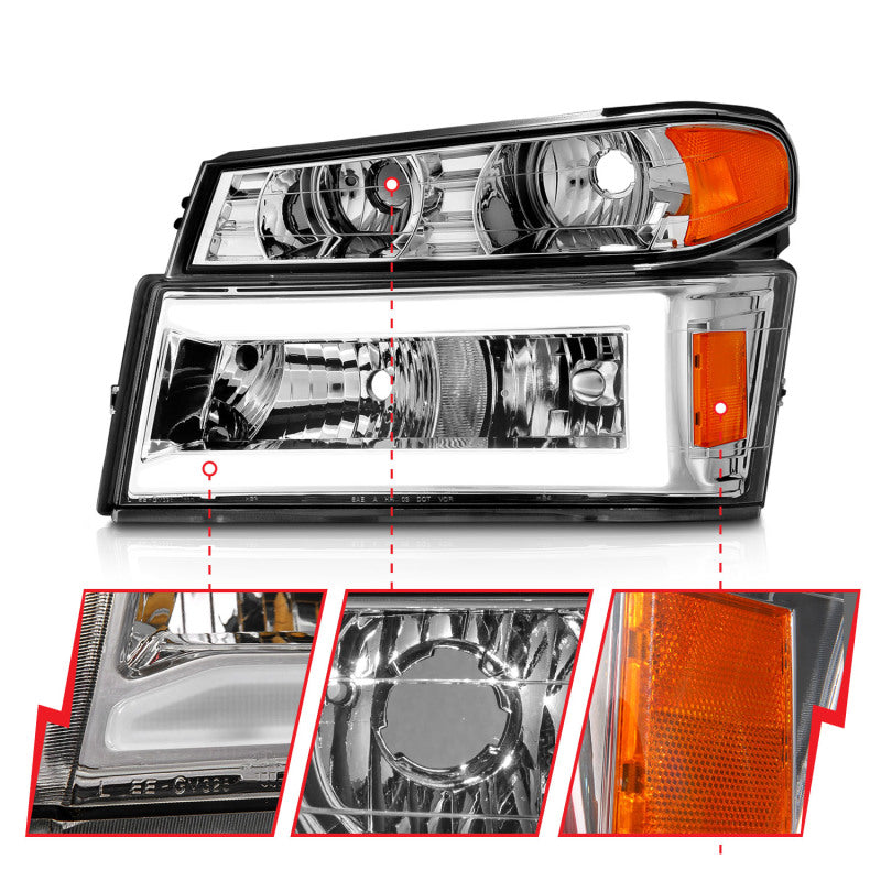 ANZO 04-12 GM Colorado/Canyon/I-Series Crystal Headlights - w/ Light Bar Chrome Housing 4pcs Headlights ANZO