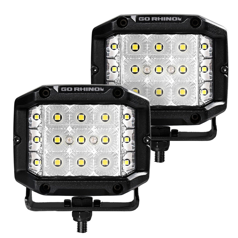 Go Rhino Xplor Bright Series Sideline Cube LED Flood Light Kit (Surface Mount) 4x3 - Blk (Pair) Light Bars & Cubes Go Rhino