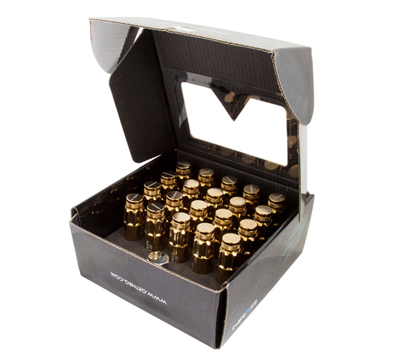 NRG 700 Series M12 X 1.5 Steel Lug Nut w/Dust Cap Cover Set 21 Pc w/Locks & Socket - Chrome Gold Lug Nuts NRG