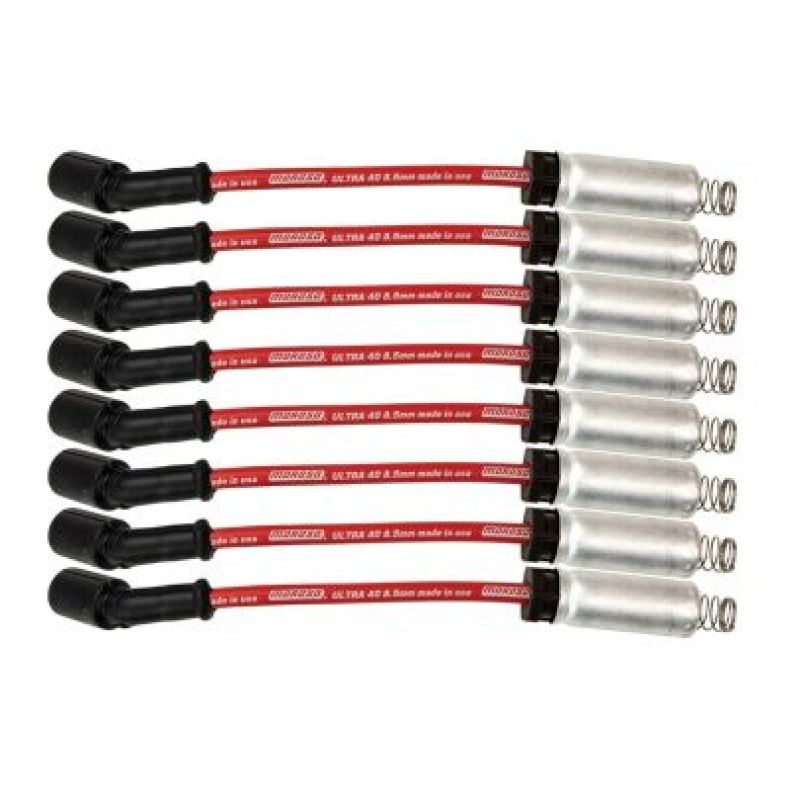 Moroso GM LS/LT 8.5mm Ultra 40 9.75in Long Wire Set w/Alum Heatshield - Red Spark Plug Wire Sets Moroso