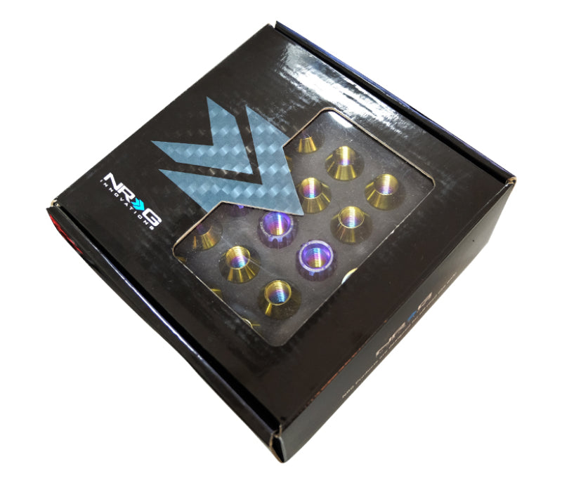 NRG 200 Series M12 X 1.25 Titanium Lug Nut Set - 21 Pc w/Lock Key Socket - Neochrome Lug Nuts NRG