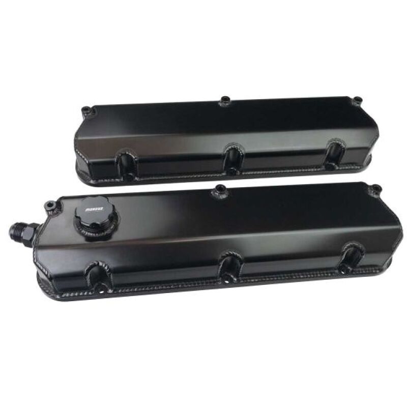 Moroso Ford 302/351W 2-3/4in Tall Aluminum Valve Covers - Black (w/-12AN Vac Fitting & Oil Fill) Valve Covers Moroso