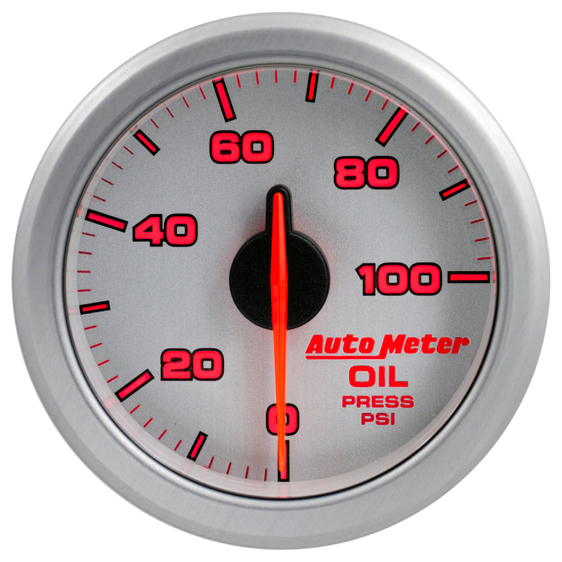 Autometer Airdrive 2-1/6in Oil Pressure Gauge 0-100 PSI - Silver Gauges AutoMeter