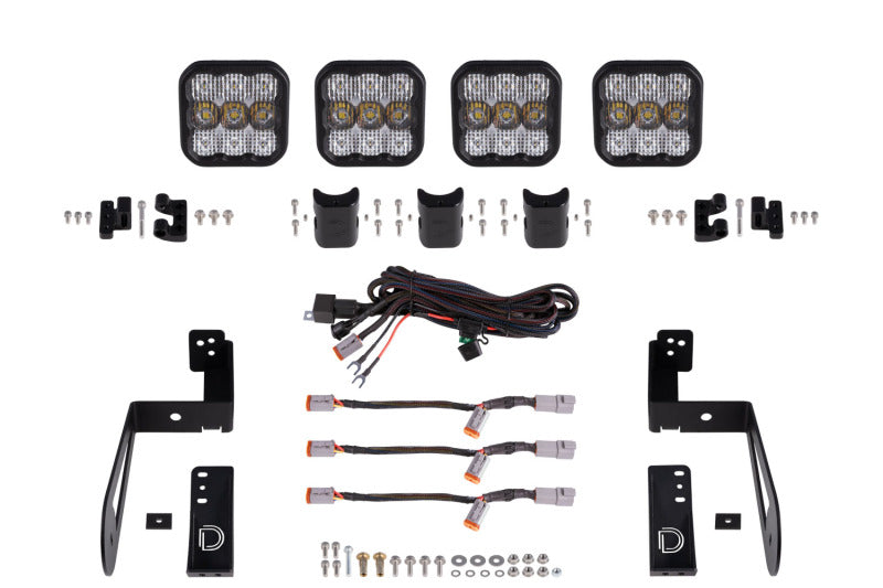 Diode Dynamics Jeep JK SS5 4-Pod CrossLink Grille Lightbar Kit Pro - White Combo Light Bars & Cubes Diode Dynamics