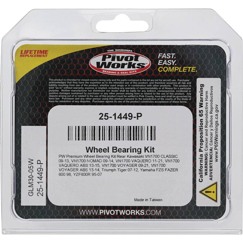 Pivot Works Kawasaki, Triumph, Yamaha Wheel Bearing Kit Premium Bearings Control Arms Pivot Works
