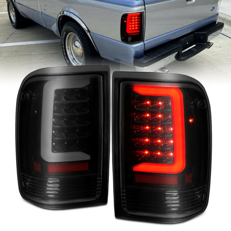 ANZO 1993-1997 Ford Ranger LED Tail Lights w/ Light Bar Black Housing Smoked Lens Tail Lights ANZO