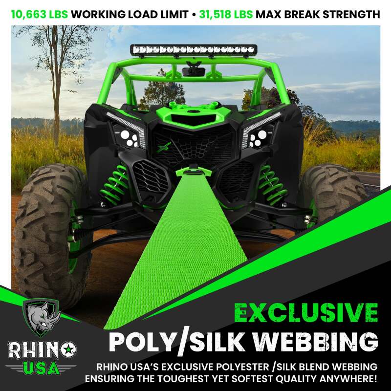 Rhino USA Recovery Tow Strap 3Inx30Ft (Green) Tow Straps Rhino USA