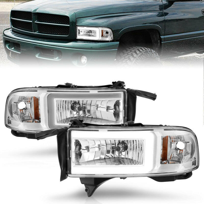 ANZO 94-02 Dodge RAM Crystal Headlight - w/ Light Bar Chrome Housing Headlights ANZO