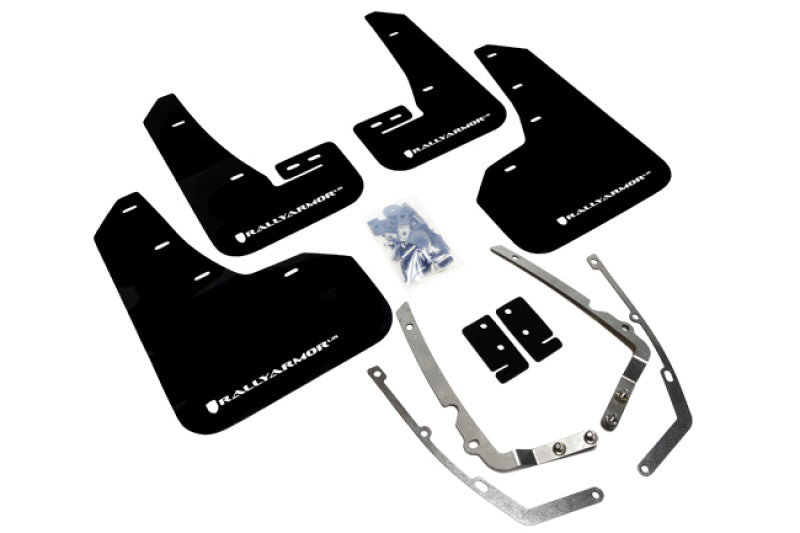 Rally Armor 15-21 MKVII VW Golf/GTI Black UR Mud Flap w/White Logo Mud Flaps Rally Armor