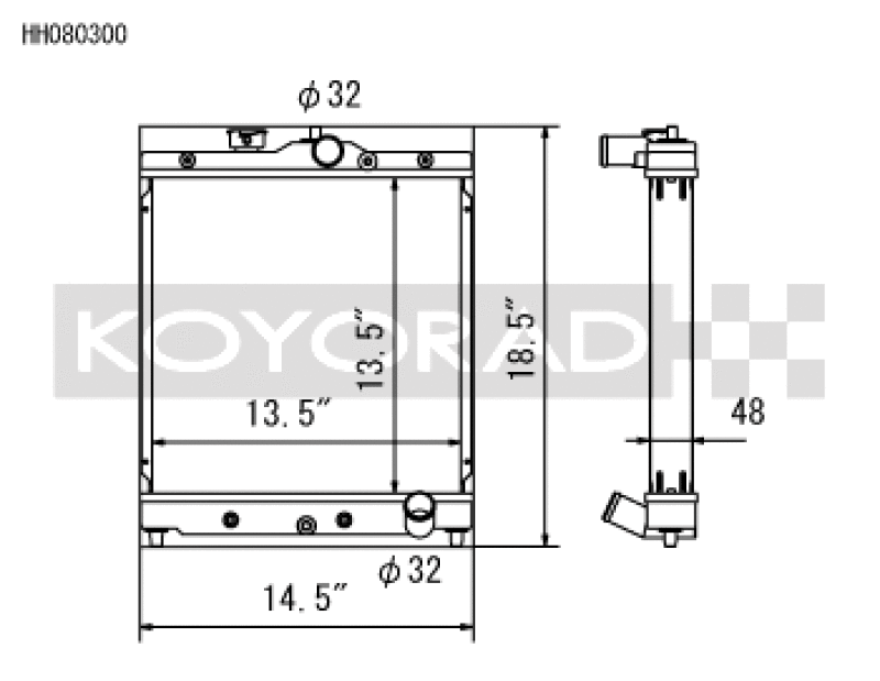 Koyo Honda 92-00 Civic/93-97 Del Sol 1.6L w/ 32mm Inlet/Outlet Pipes MT Radiator Radiators Koyo