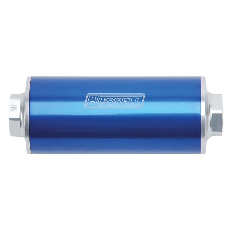 Russell Performance Profilter Fuel Filter 6in Long 60 Micron -10AN Inlet -10AN Outlet - Blue Fuel Filters Russell