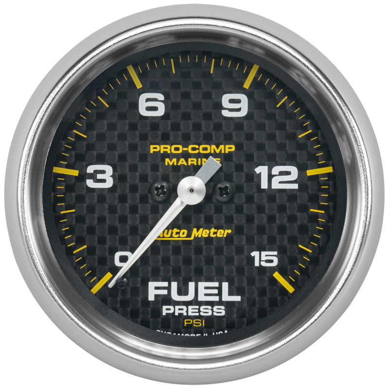Autometer Marine Carbon Fiber 2-5/8in 15 PSI Digital Stepper Motor Fuel Pressure Gauge Gauges AutoMeter
