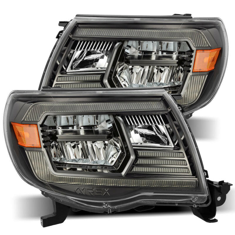 AlphaRex 05-11 Toyota Tacoma LUXX Crystal Headlights Plank Style Alpha Black w/Activation Light/DRL Headlights AlphaRex