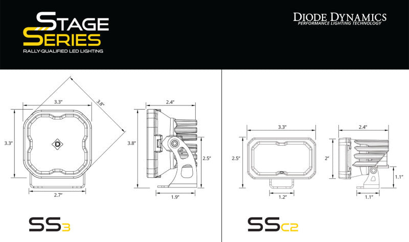 Diode Dynamics 2024+ Toyota Tacoma Stage Series 2in LED Ditch Light Kit - Pro Yellow Combo Light Accessories and Wiring Diode Dynamics