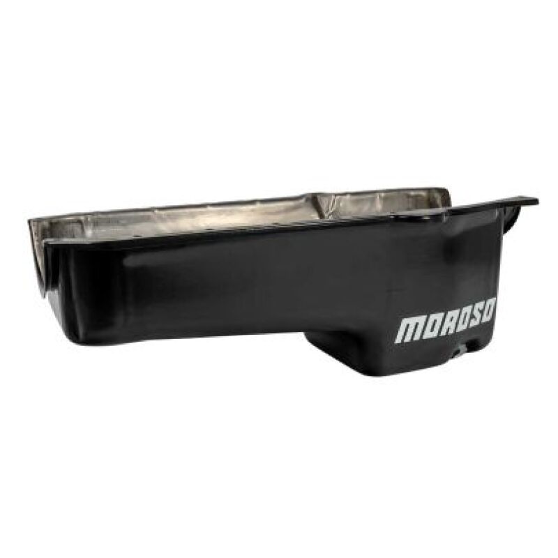 Moroso 1986+ Chevrolet Small Block (w/Passenger Side Dipstick) Wet Sump 5qt 7.5in Steel Oil Pan- Blk Oil Pans Moroso