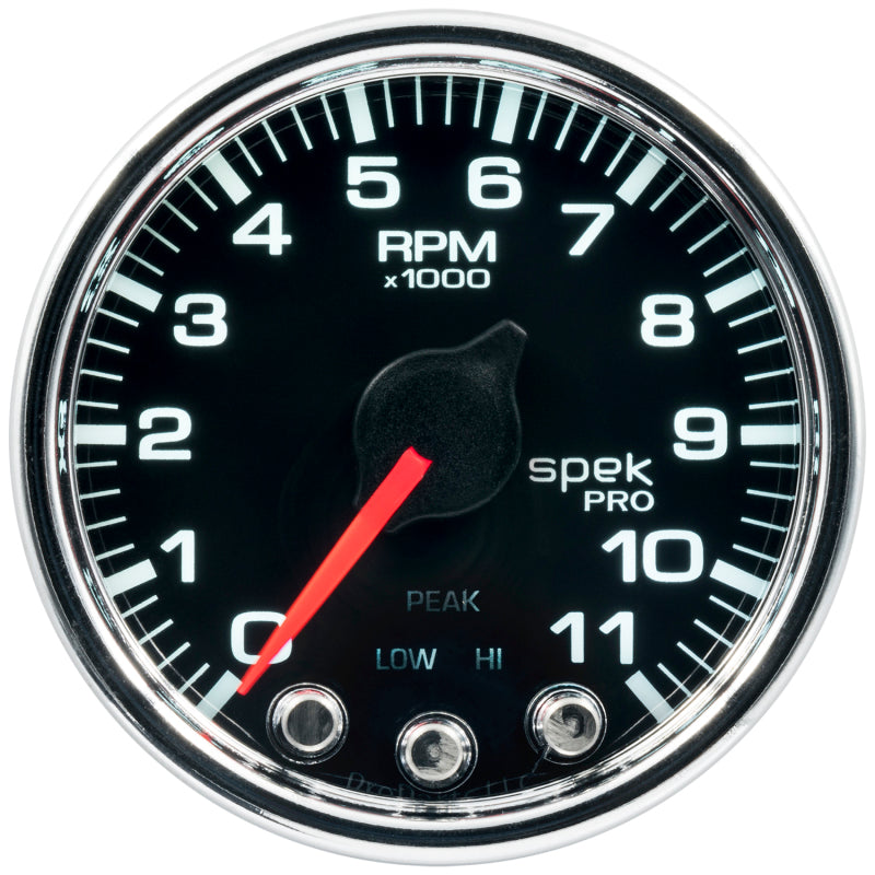 Autometer Spek-Pro Gauge Tach 2 1/16in 11K Rpm W/ Shift Light & Peak Mem Blk/Chrm Gauges AutoMeter