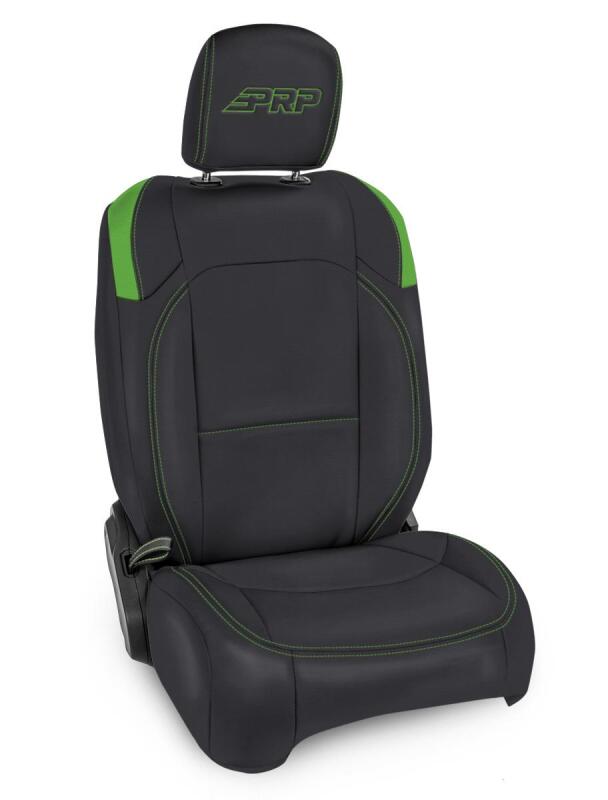PRP Jeep Wrangler JL Front Seat Covers - 2 door- with Pocket Back (Pair) - Black/Green Seat Covers PRP Seats