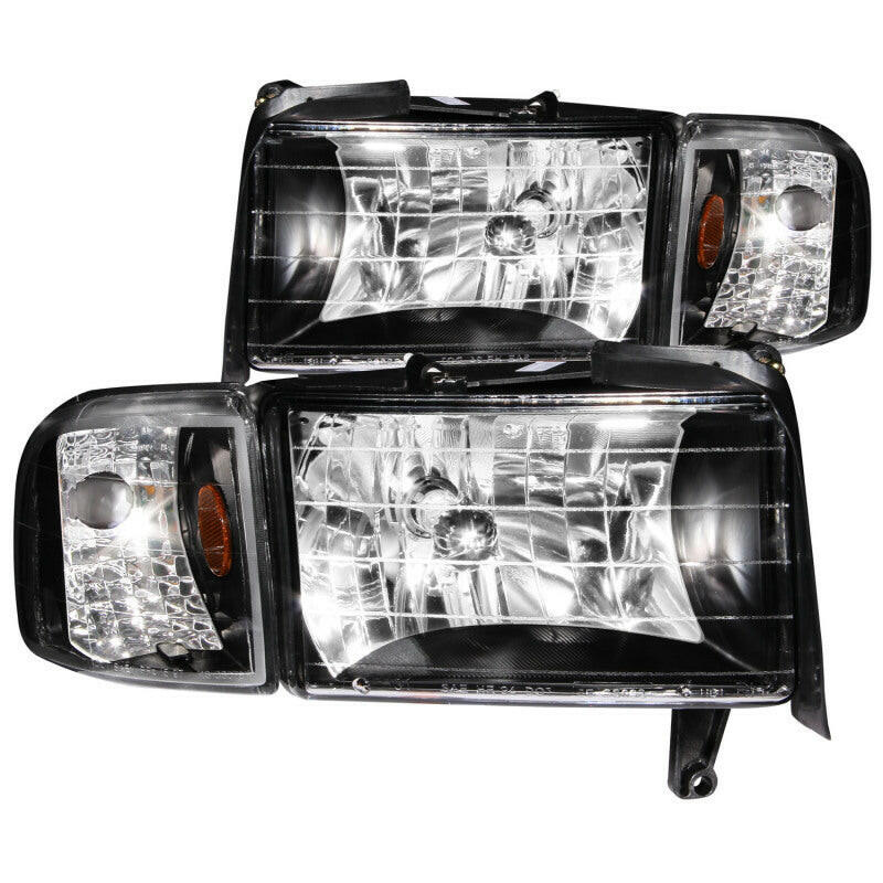 ANZO 1994-2001 Dodge Ram Crystal Headlights Black Headlights ANZO