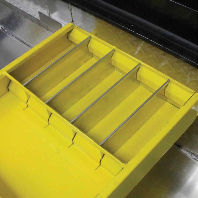 Westin/Brute 9in x 15in tray w/ 4 Silver Aluminum Dividers - Yellow Tool Storage Westin