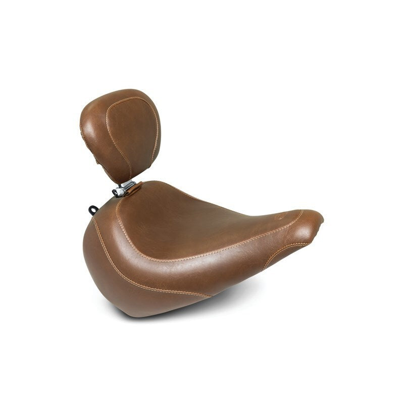 Mustang 18-21 Harley Fat Boy Wide Tripper Solo Seat w/ Driver Backrest - Brown Solo Motorcycle Seats Mustang Motorcycle