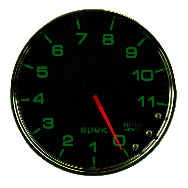 Autometer Spek-Pro Gauge Tachometer 5in 11K Rpm W/Shift Light & Peak Mem Black/Chrome Gauges AutoMeter