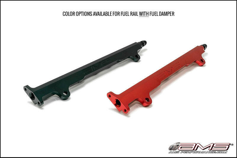 AMS Performance 08-15 Mitsubishi EVO X CNC Machined Aluminum Fuel Rail w/Pulsation Dampener - Red Fuel Rails AMS