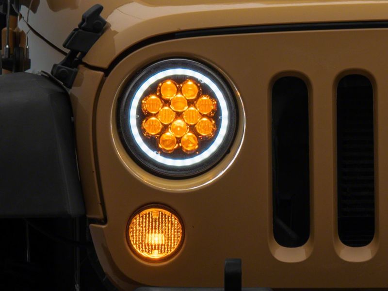 Raxiom 07-18 Jeep Wrangler JK Axial Spider LED Headlights w/Angel Eye Halo- Blk Housing (Clear Lens) Headlights Raxiom