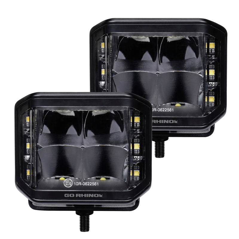 Go Rhino Xplor Blackout Series Cube LED Sideline Spot Light Kit (Surface Mount) 4x3 - Blk (Pair) Light Bars & Cubes Go Rhino