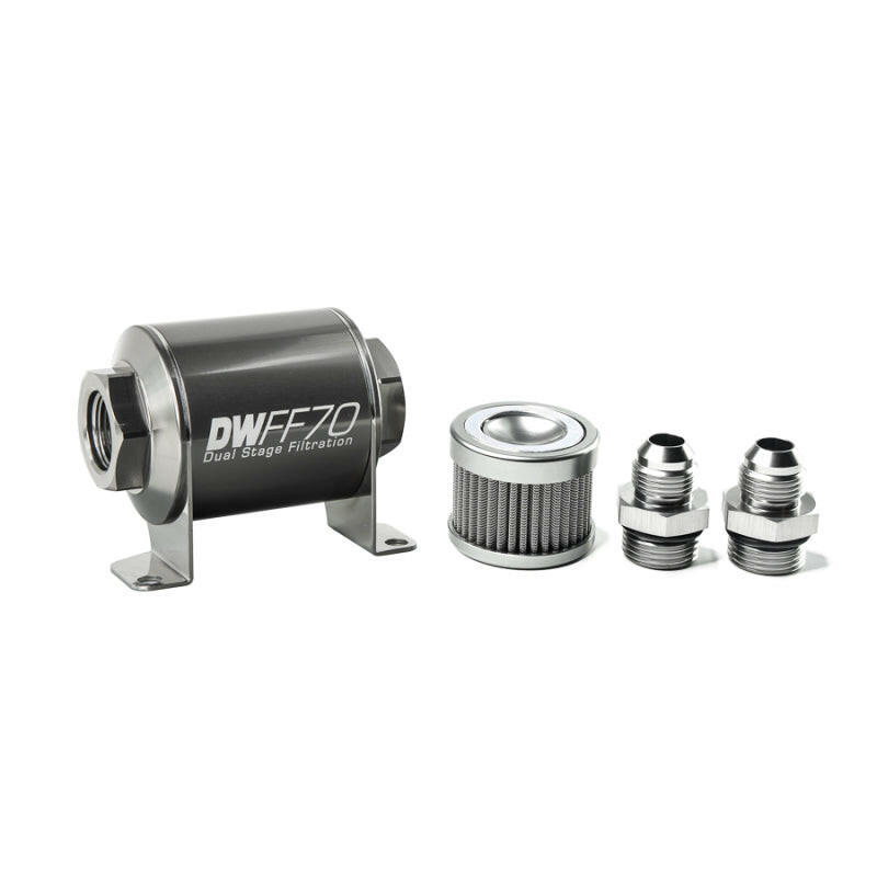 DeatschWerks Stainless Steel 8AN 100 Micron Universal Inline Fuel Filter Housing Kit (70mm) Fuel Filters DeatschWerks