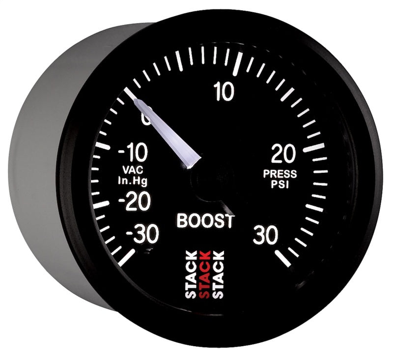 Autometer Stack 52mm -30INHG to +30 PSI (Incl T-Fitting) Pro Stepper Motor Boost Press Gauge - Black Gauges AutoMeter