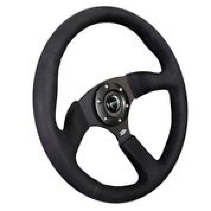 NRG Reinforced Steering Wheel (350mm / 2.5in. Deep)Blk Alcantara Comfort Grip w/4mm Matte Blk Spokes Steering Wheels NRG