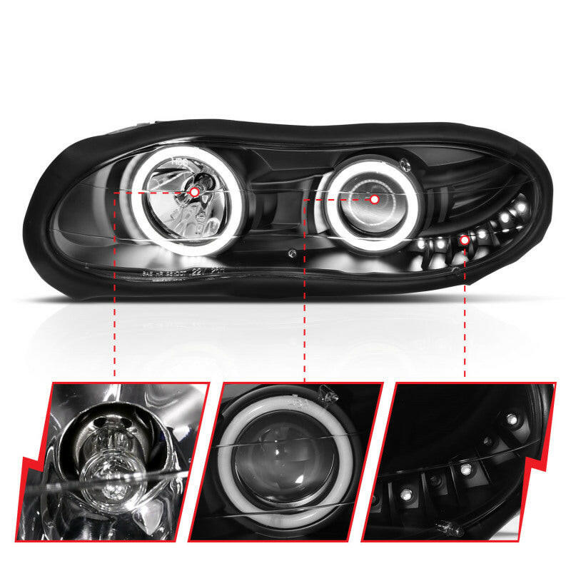 ANZO 1998-2002 Chevrolet Camaro Projector Headlights w/ Halo Black Headlights ANZO